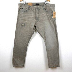 Polo Ralph Lauren Jeans Men's 40x30 Sullivan Slim Distressed Repaired Gray Denim